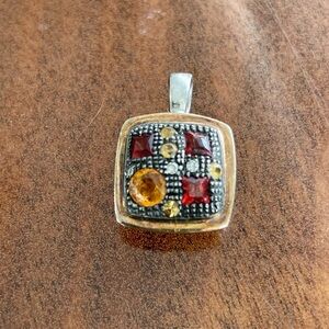 Silver Multicolor Garnet Pendant with Gold Accent
